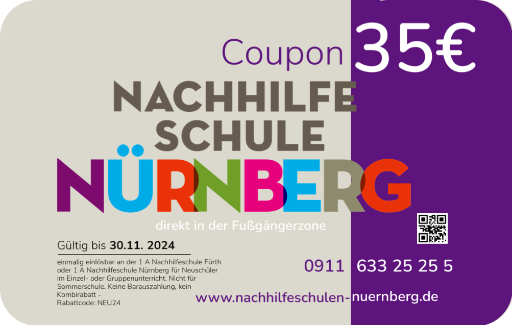 Startbonus 35 Euro Nachhilfe Nürnberg einzel in Gruppen 1 A Nachhilfeschule Innenstadt