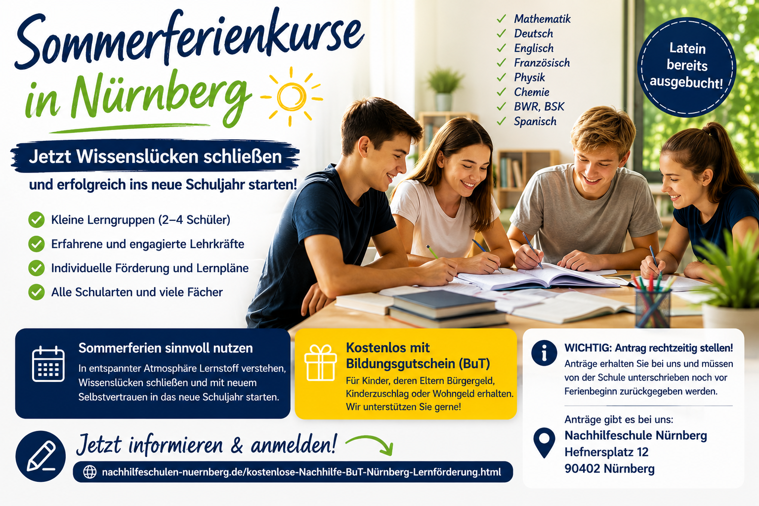 Nachhilfe Sommerferien kostenlos Nürnberg Bildungsgutschein Stadt Nürnberg Lernförderung