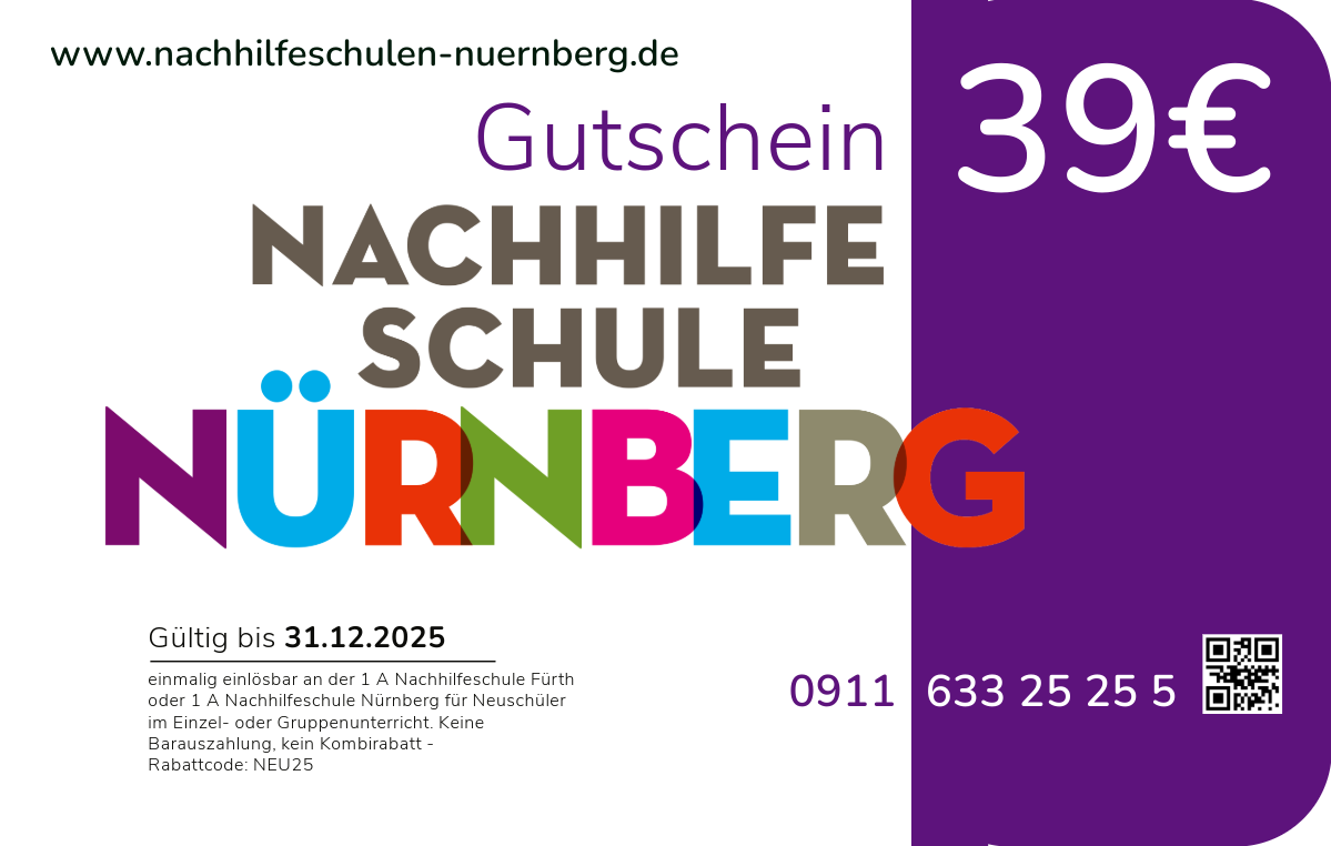 Startbonus 39 Euro Nachhilfe Nürnberg einzel in Gruppen 1 A Nachhilfeschule Innenstadt